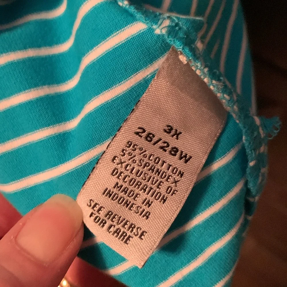 Catherine’s Teal Blue & White Striped V-Neck t-shirt women’s 3XL , 26-28W, NWT - Picture 5 of 9